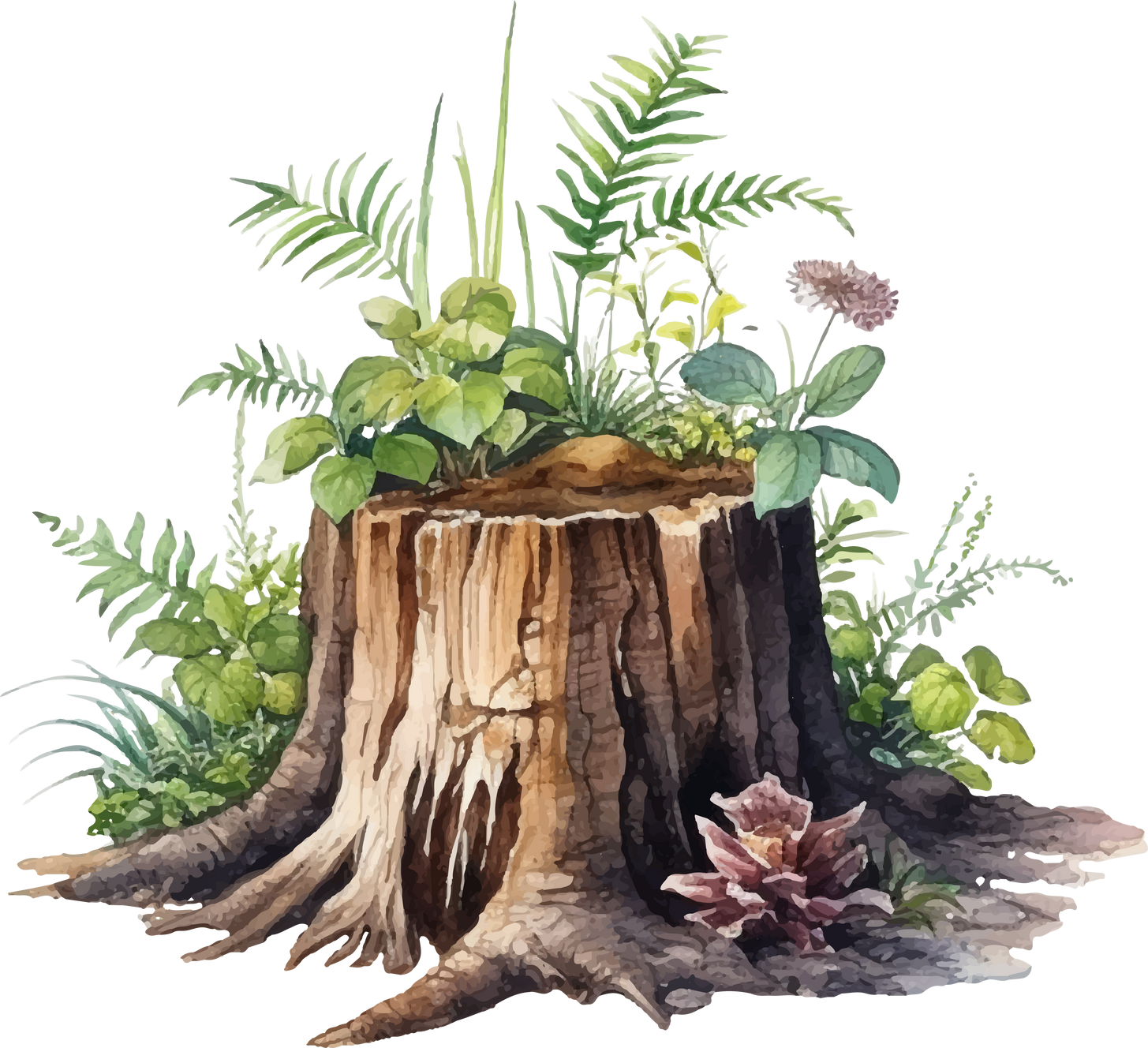 tree stump watercolor illustration